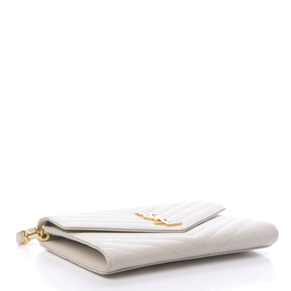 Saint Laurent Grain De Poudre Matelasse Chevron Monogram Envelope Clutch Blanc Vintage 4 of 11