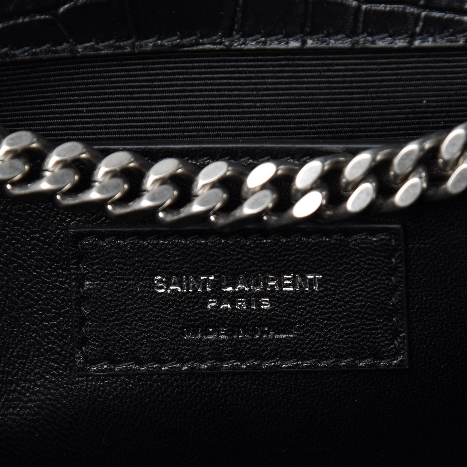 Saint Laurent Calfskin Crocodile Embossed Large Classic Monogram Kate Satchel Black 7 of 7