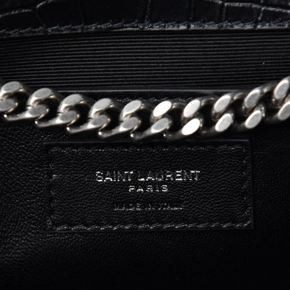 Saint Laurent Calfskin Crocodile Embossed Large Classic Monogram Kate Satchel Black 7 of 7