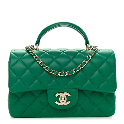 Chanel Lambskin Quilted Mini Top Handle Rectangular Flap Green 1 of 10