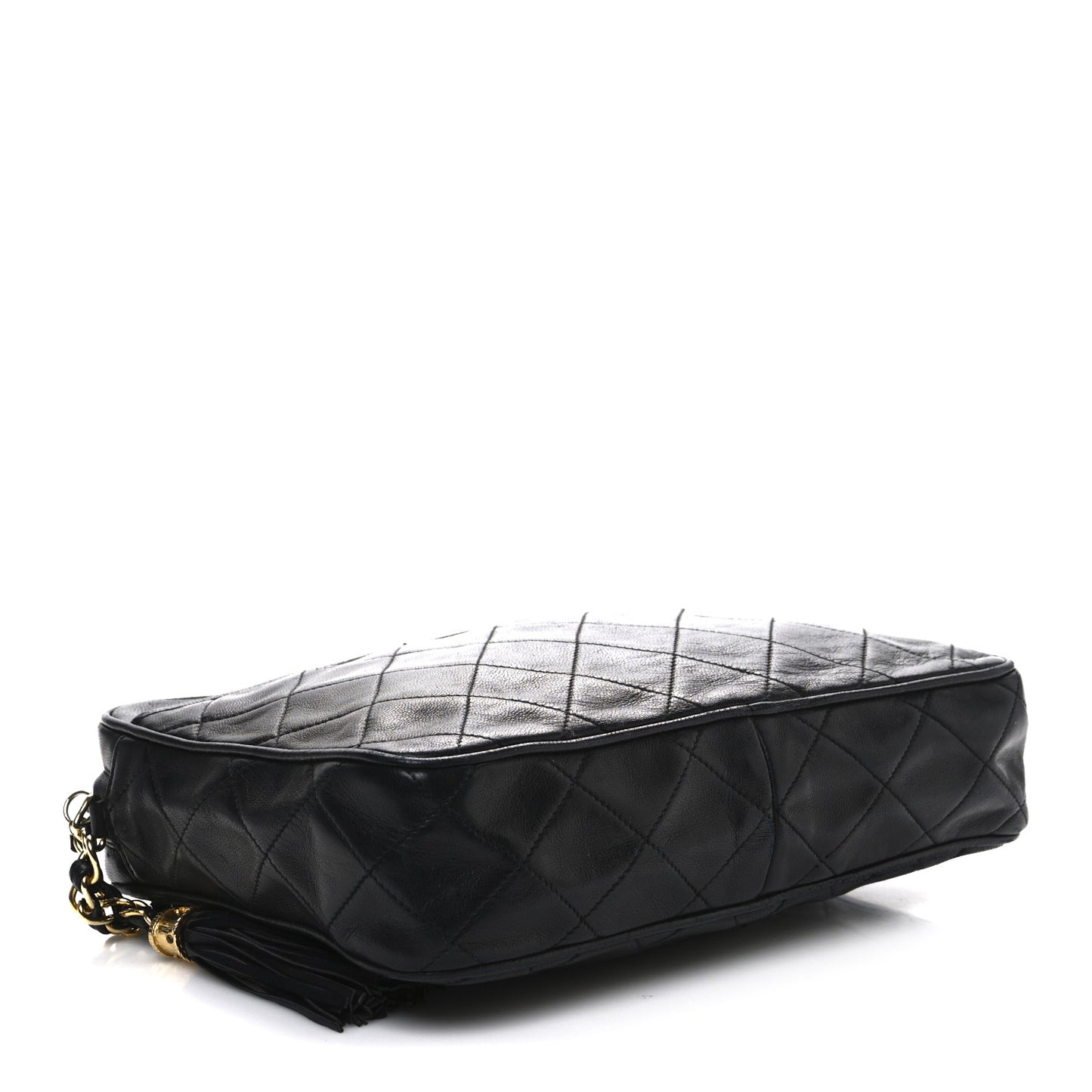 Lambskin Quilted CC Tassel Camera Case Black