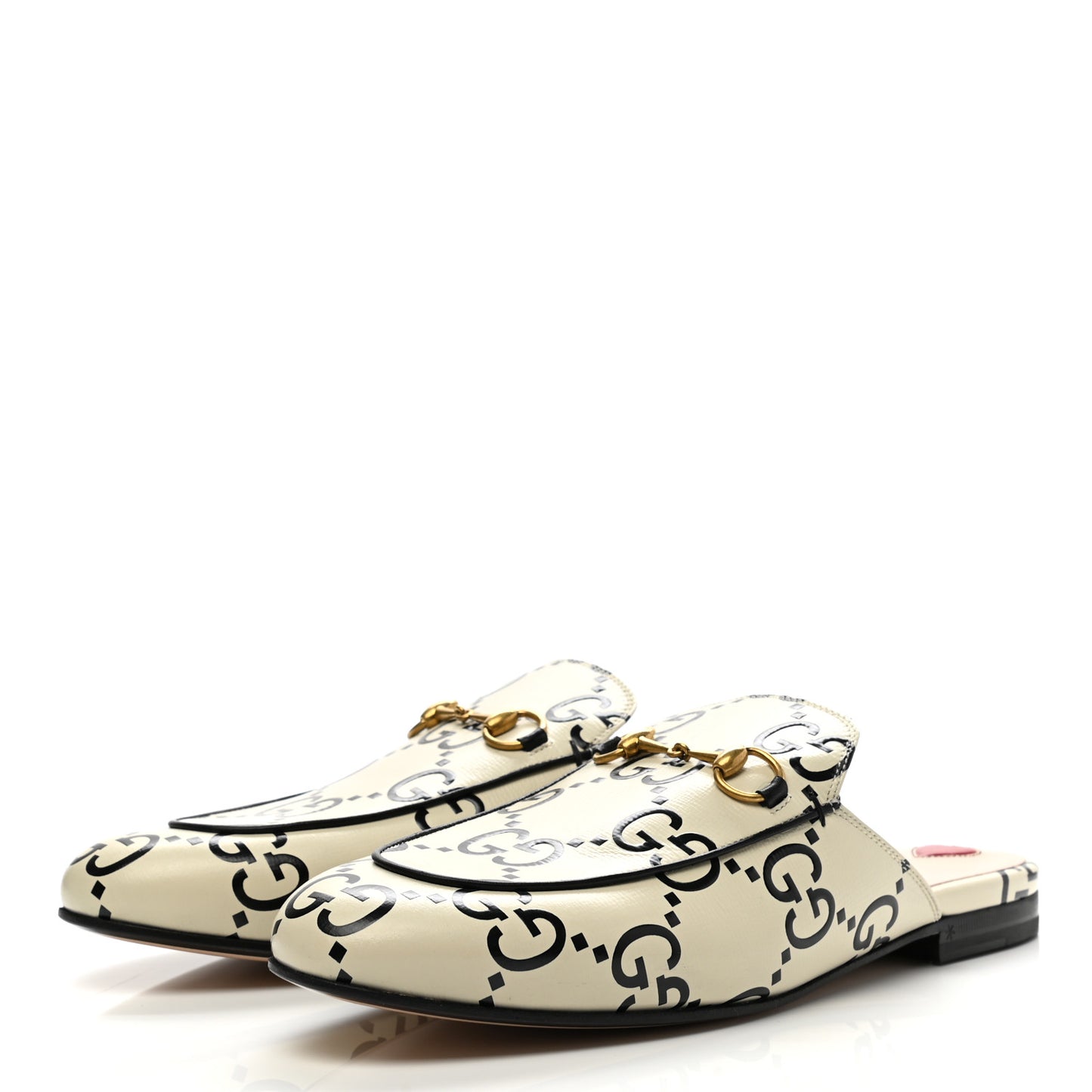 Azalea Calfskin GG Monogram Bi-Color Debossed Womens Princetown Slippers 40.5 Mystic White Black