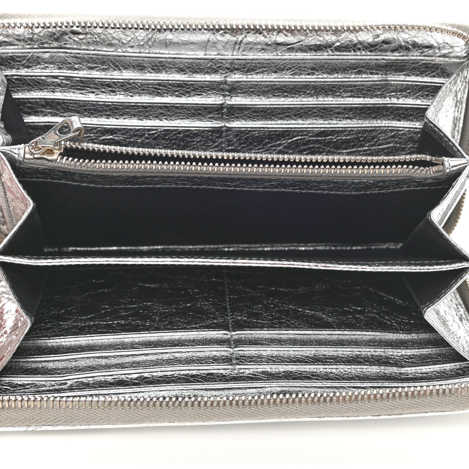Balenciaga Metallic Calfskin Essential Continental Zip Around Wallet Silver 5 of 8