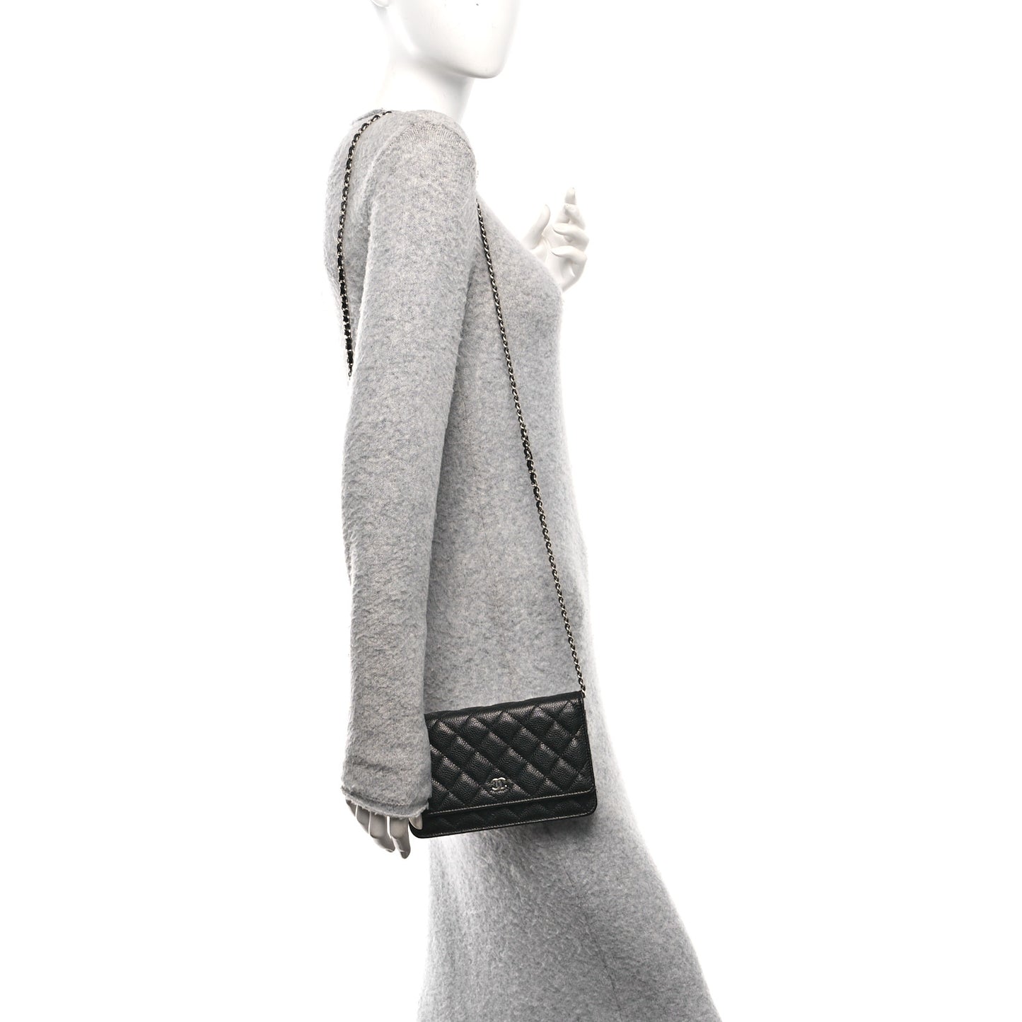 Caviar Quilted Wallet on Chain WOC Black
