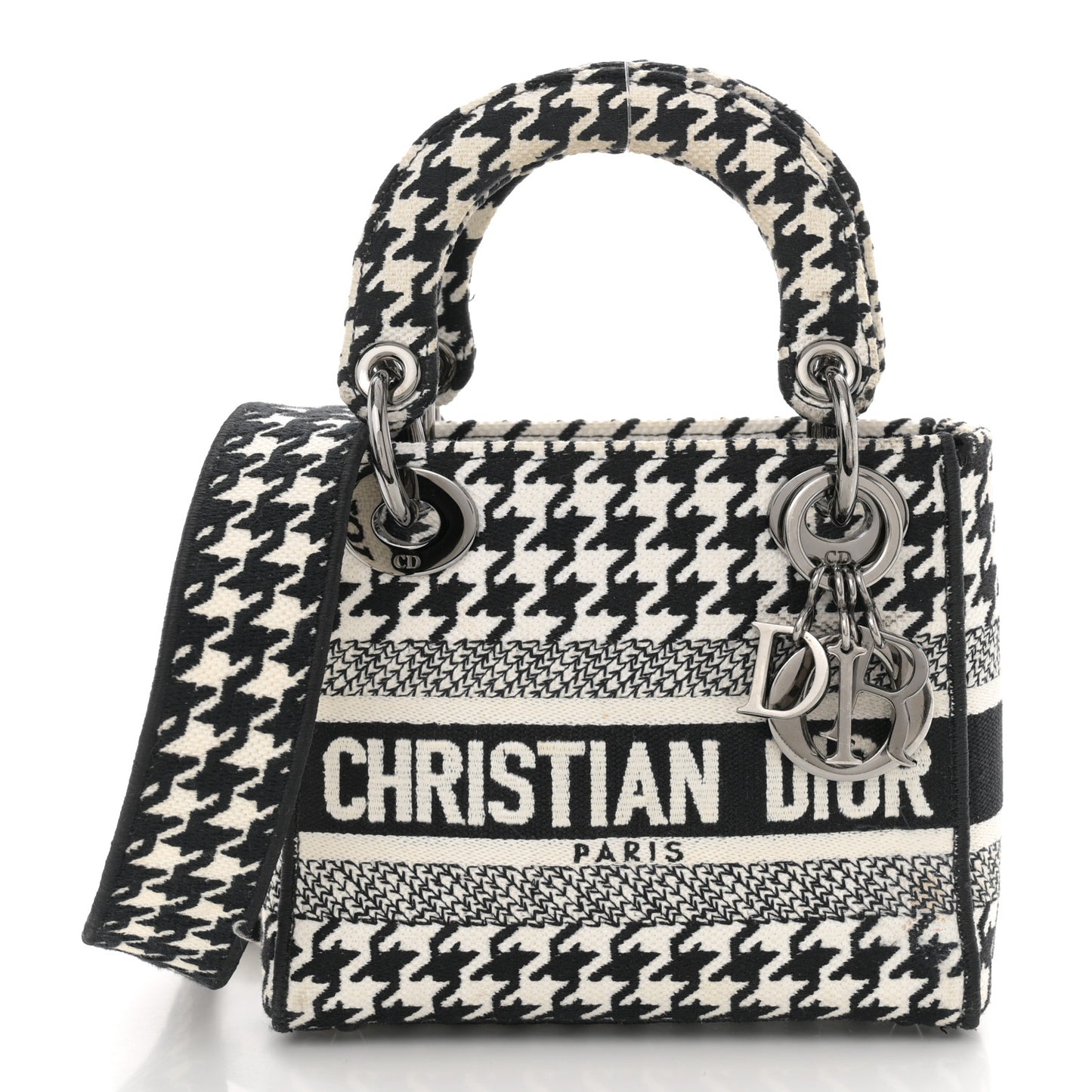 Canvas Houndstooth Embroidered Mini Lady D-Lite Black White