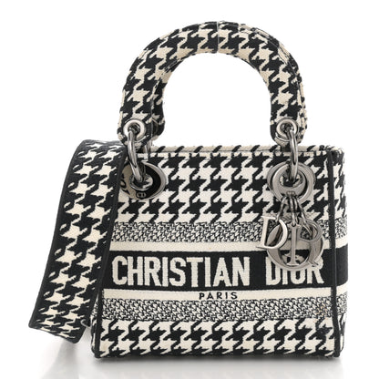 Christian Dior Canvas Houndstooth Embroidered Mini Lady D-Lite Black White 1 of 10