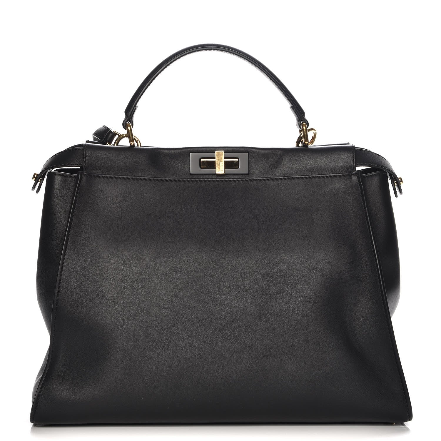 Fendi Vitello Seta Shiny Nappa Large Peekaboo Iconic Satchel Black 1 of 8