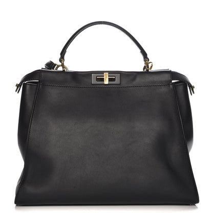Fendi Vitello Seta Shiny Nappa Large Peekaboo Iconic Satchel Black 1 of 8