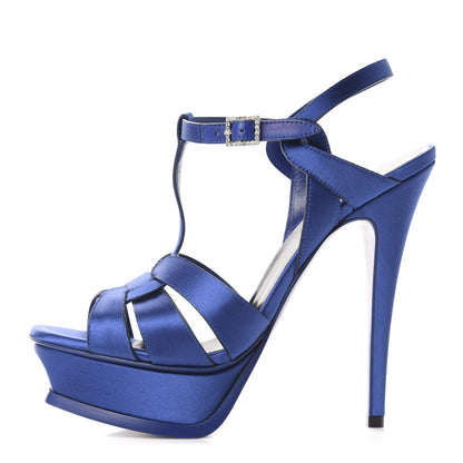 Saint Laurent Satin Tribute 105 Platform Sandals 38.5 Blue 1 of 9