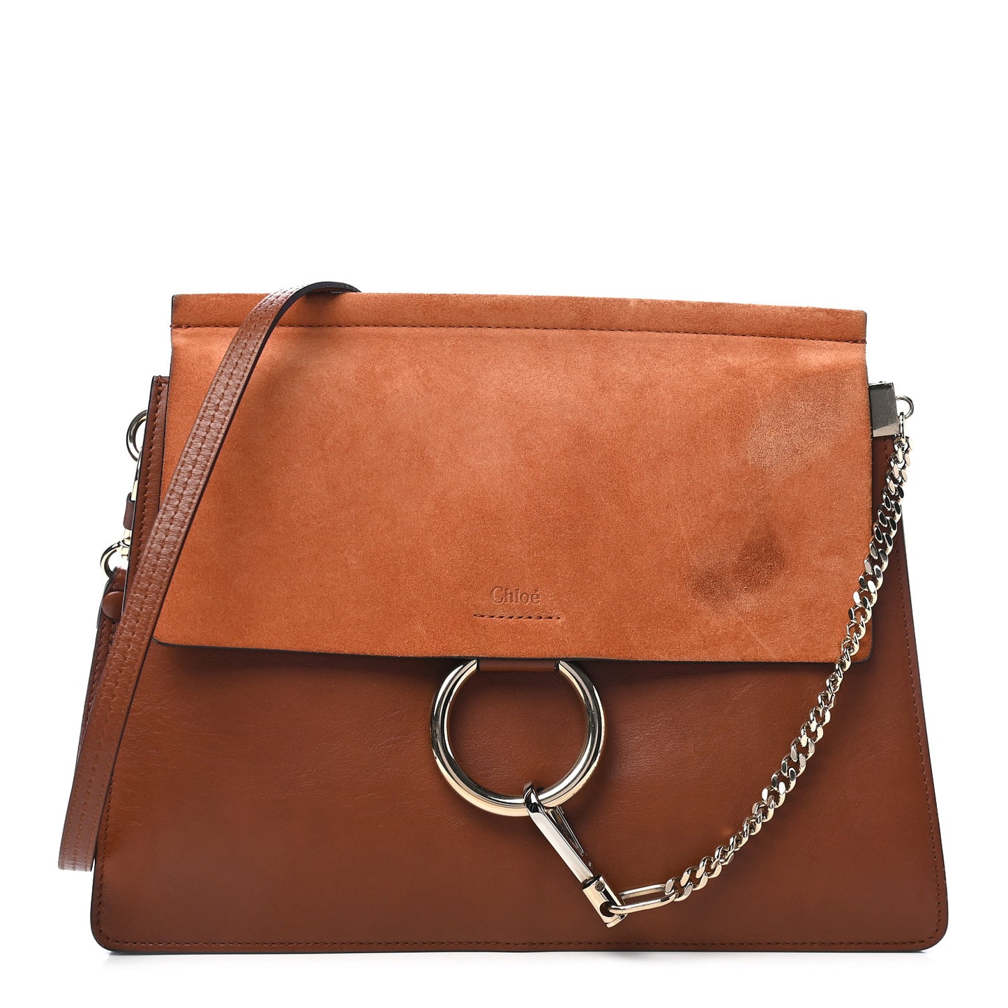 Suede Calfskin Medium Faye Shoulder Bag Tobacco
