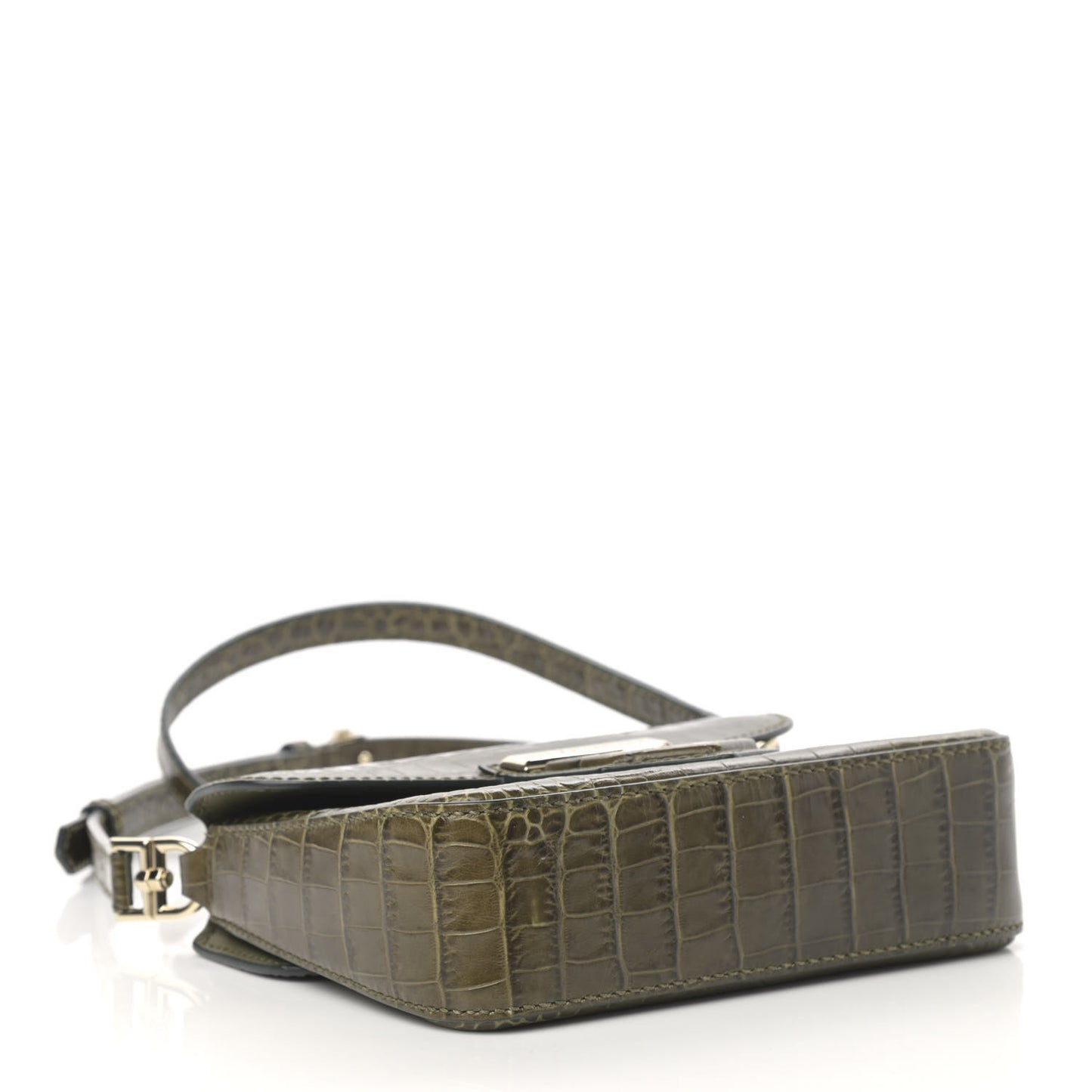 Calfskin Crocodile Embossed Mini Nobile Shoulder Bag Khaki