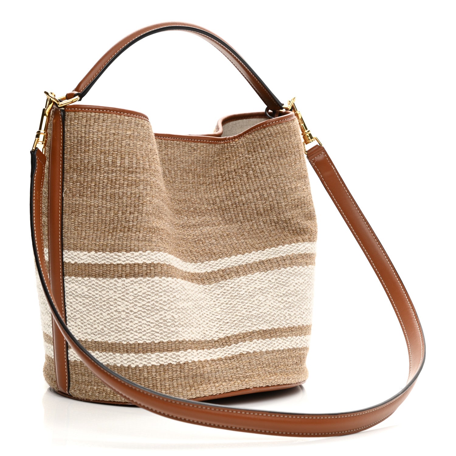 Celine Canvas Smooth Calfskin Logo Bucket 16 Bag Beige Tan 3 of 11