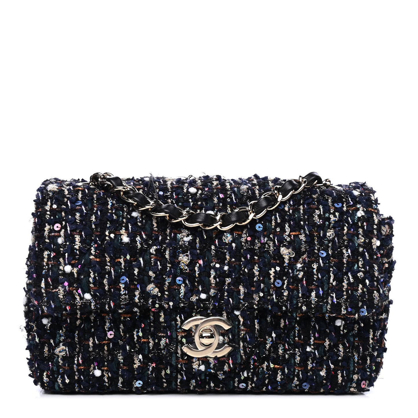 Glittered Tweed Quilted Mini Rectangular Flap Navy Blue Mulitcolor