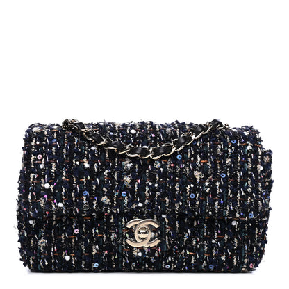 Chanel Glittered Tweed Quilted Mini Rectangular Flap Navy Blue Mulitcolor 1 of 4