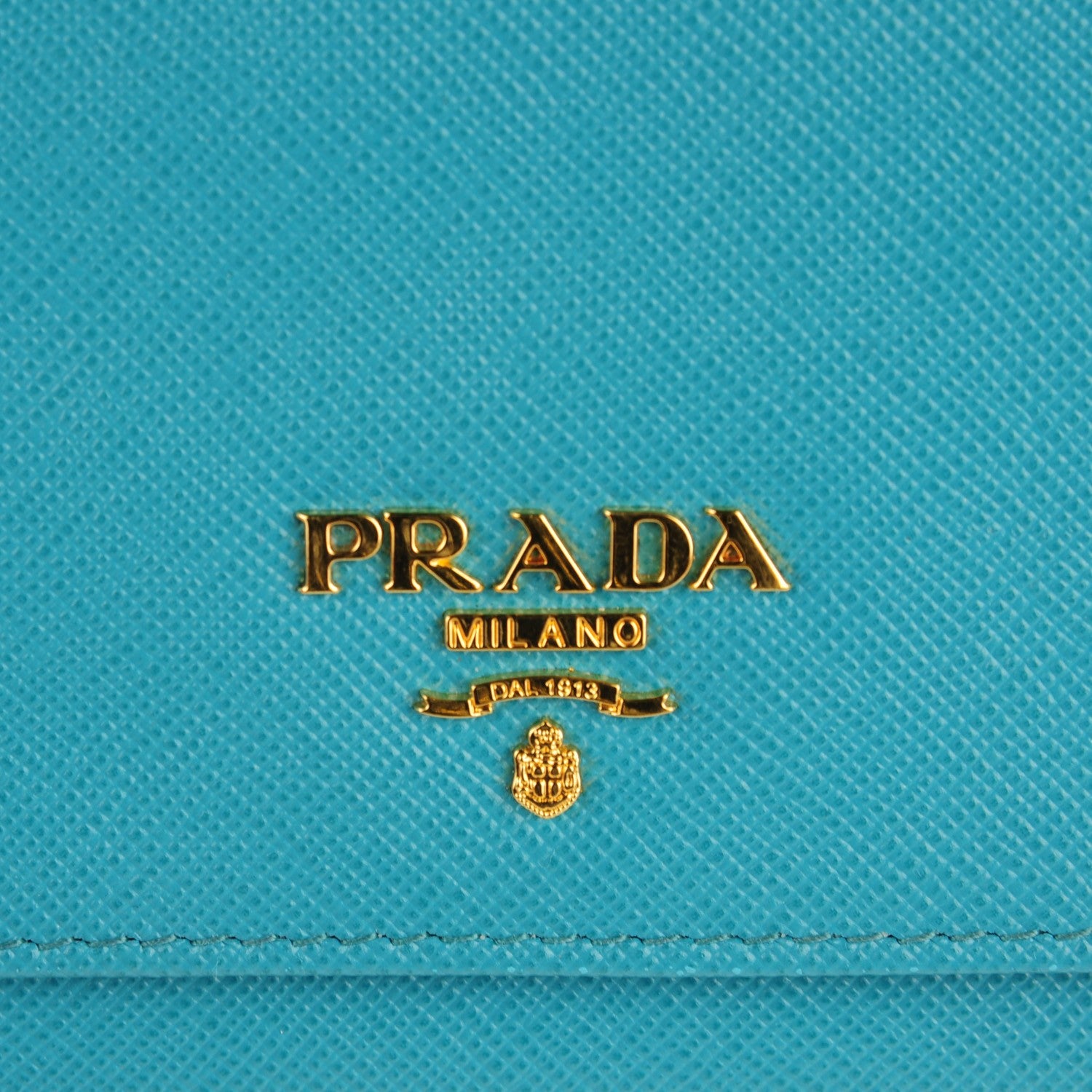 Prada Saffiano Metal Oro Chain Wallet Turchese 6 of 9