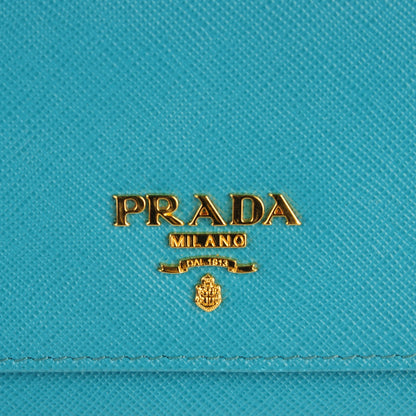 Prada Saffiano Metal Oro Chain Wallet Turchese 6 of 9