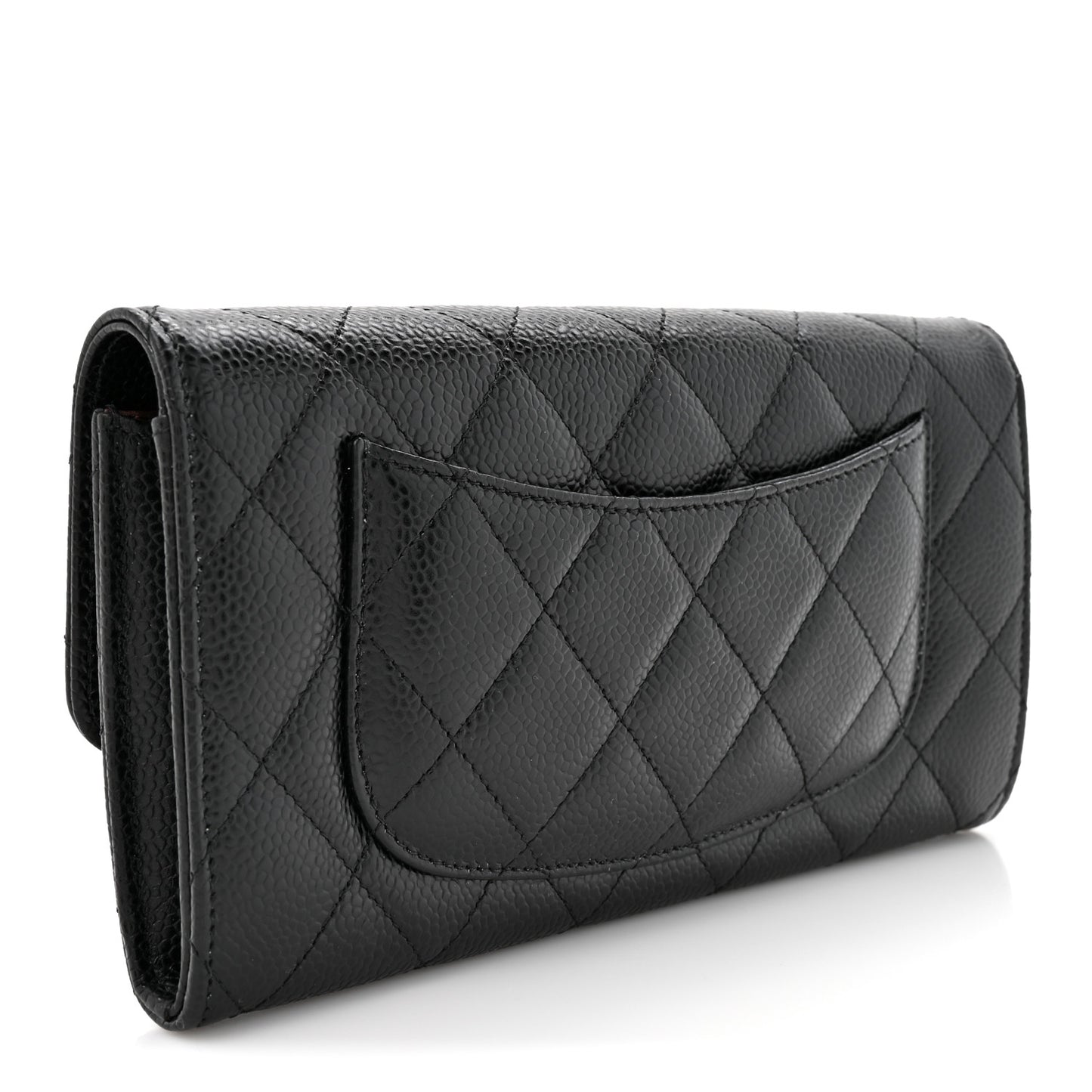 Caviar Quilted Large Gusset Flap Wallet Black