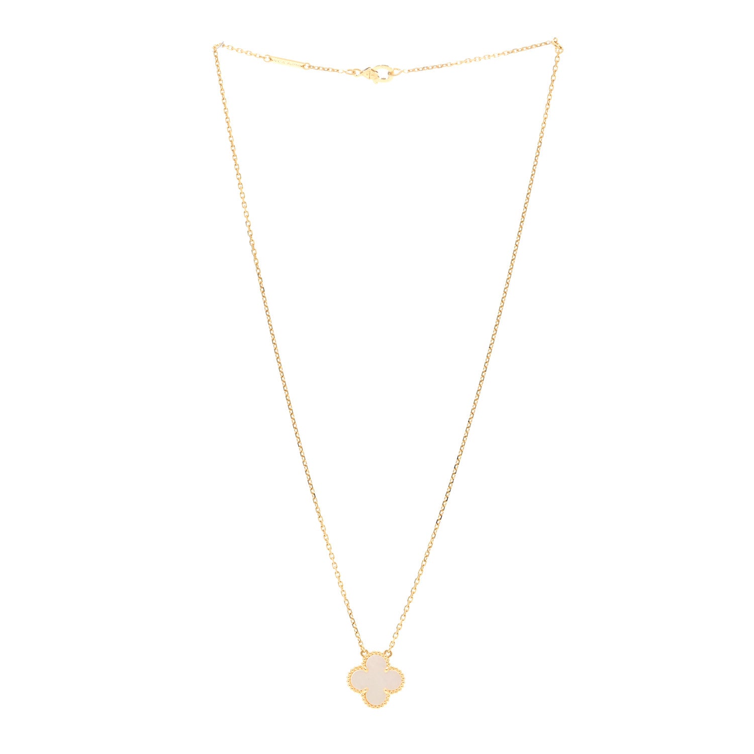 Van Cleef & Arpels 18K Yellow Gold Mother of Pearl Vintage Alhambra Pendant Necklace 3 of 5