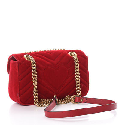 Gucci Velvet Matelasse Mini GG Marmont Shoulder Bag Hibiscus Red 3 of 18
