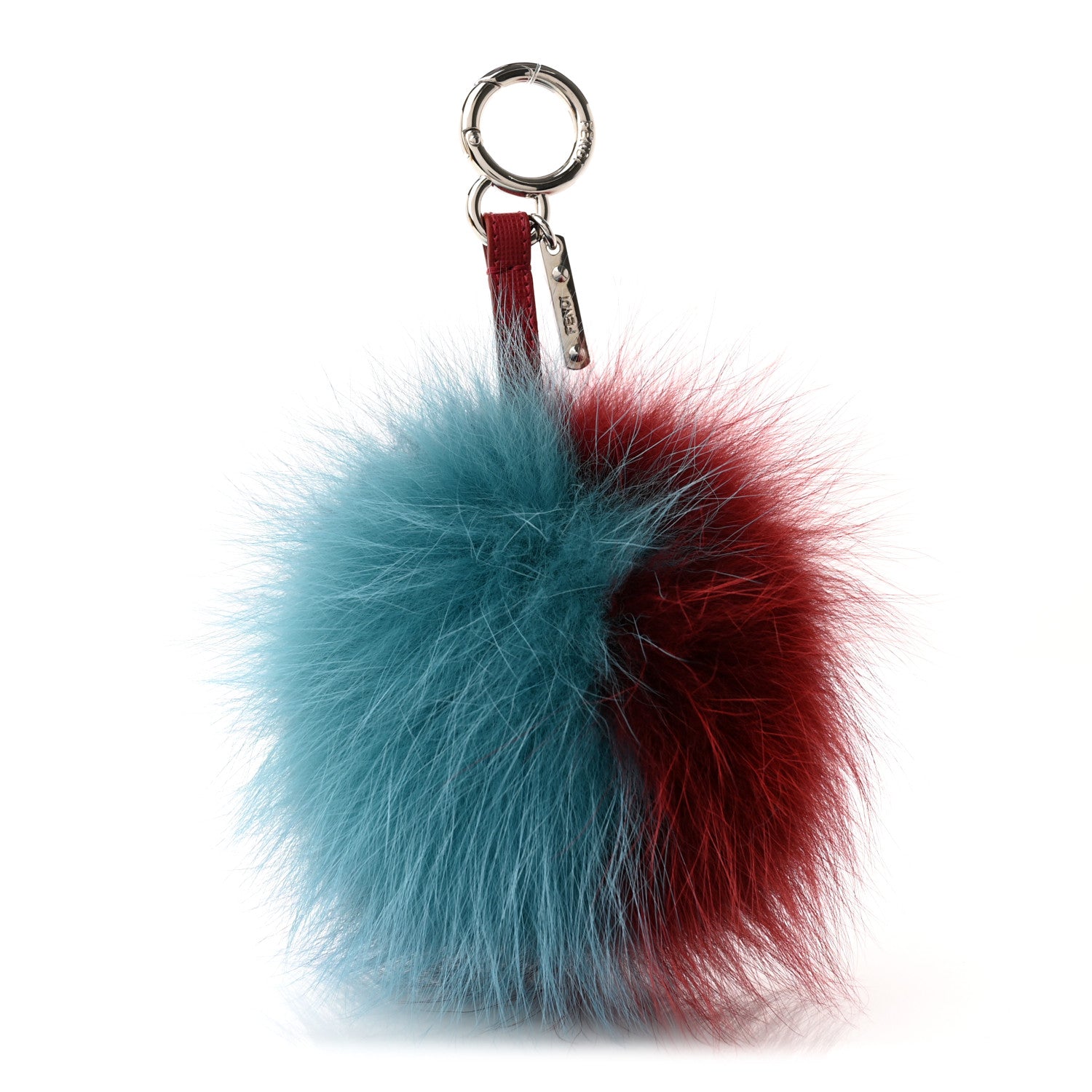 Fendi Fox Fur Vitello Elite Bi-Color Pom Pom Bag Charm Blue Red 1 of 4
