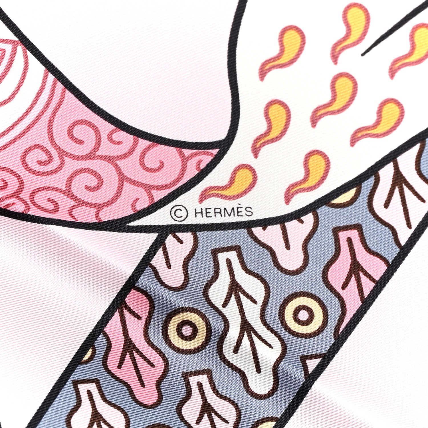 Hermes Silk Carre Duels Oniriques Scarf 90 Rose Pale Gris Jaune 3 of 5