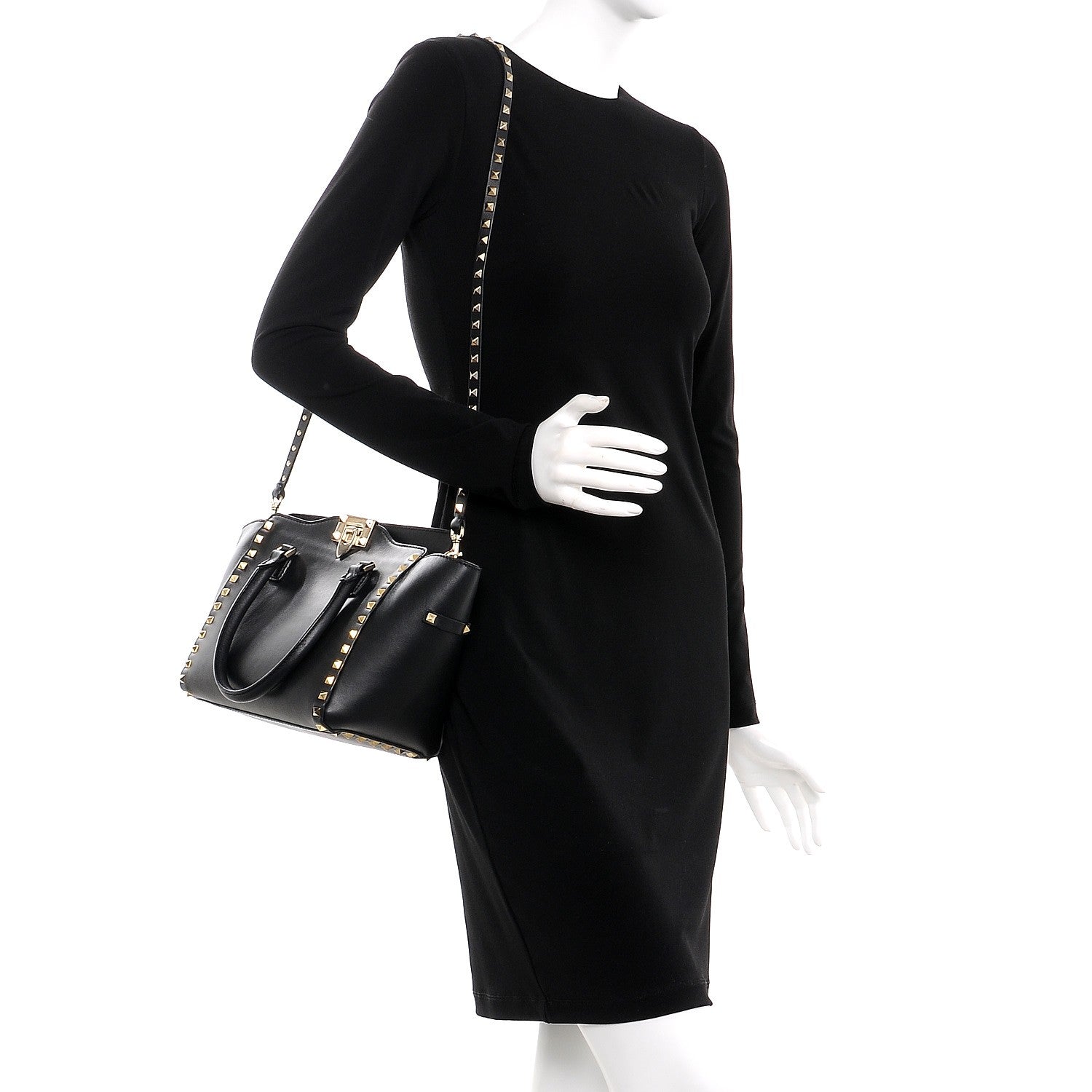 Valentino Garavani Vitello Small Rockstud Double Handle Tote Black 2 of 8