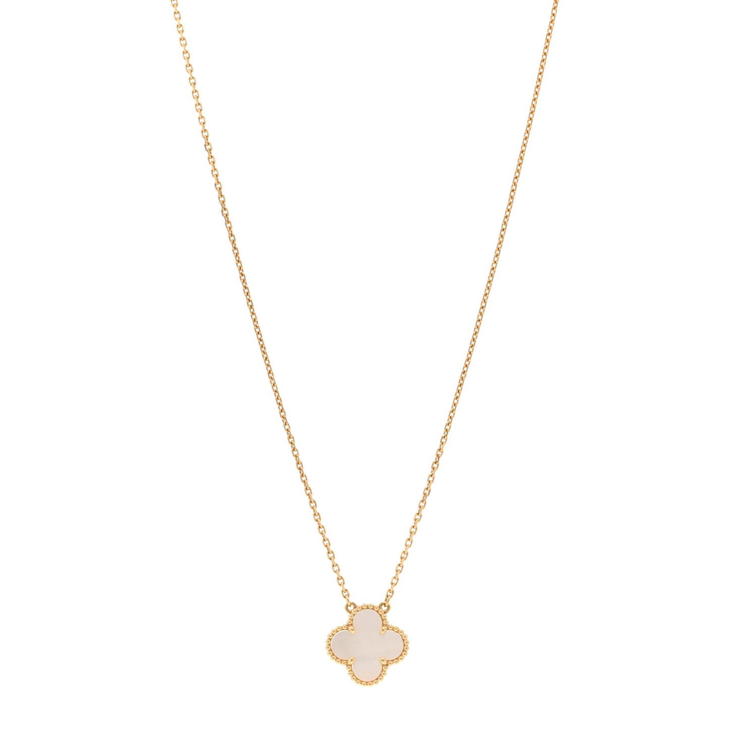 18K Yellow Gold Mother of Pearl Vintage Alhambra Pendant Necklace