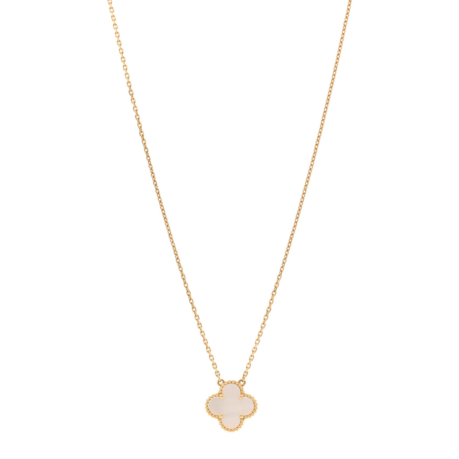 Van Cleef & Arpels 18K Yellow Gold Mother of Pearl Vintage Alhambra Pendant Necklace 1 of 6