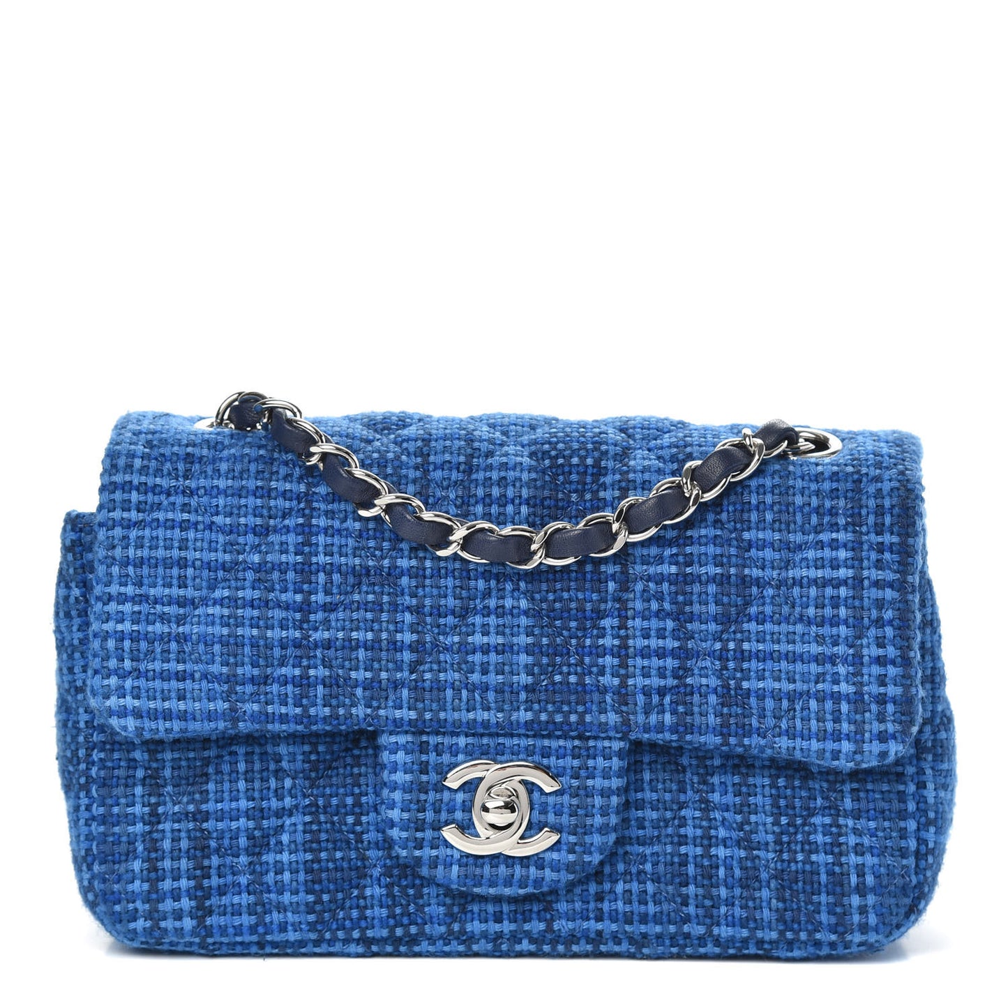 Tweed Quilted Mini Rectangular Flap Navy Blue