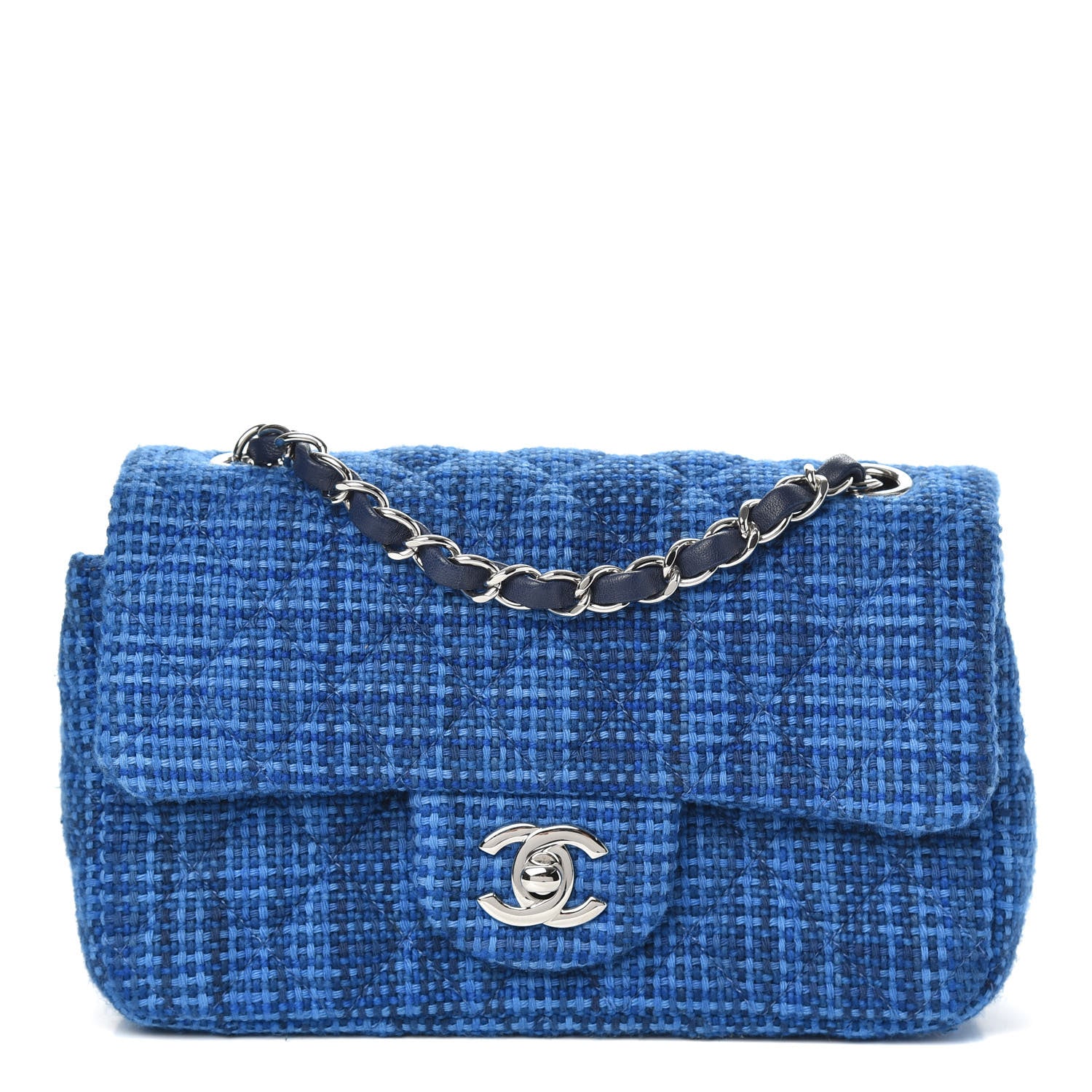 Chanel Tweed Quilted Mini Rectangular Flap Navy Blue 1 of 9