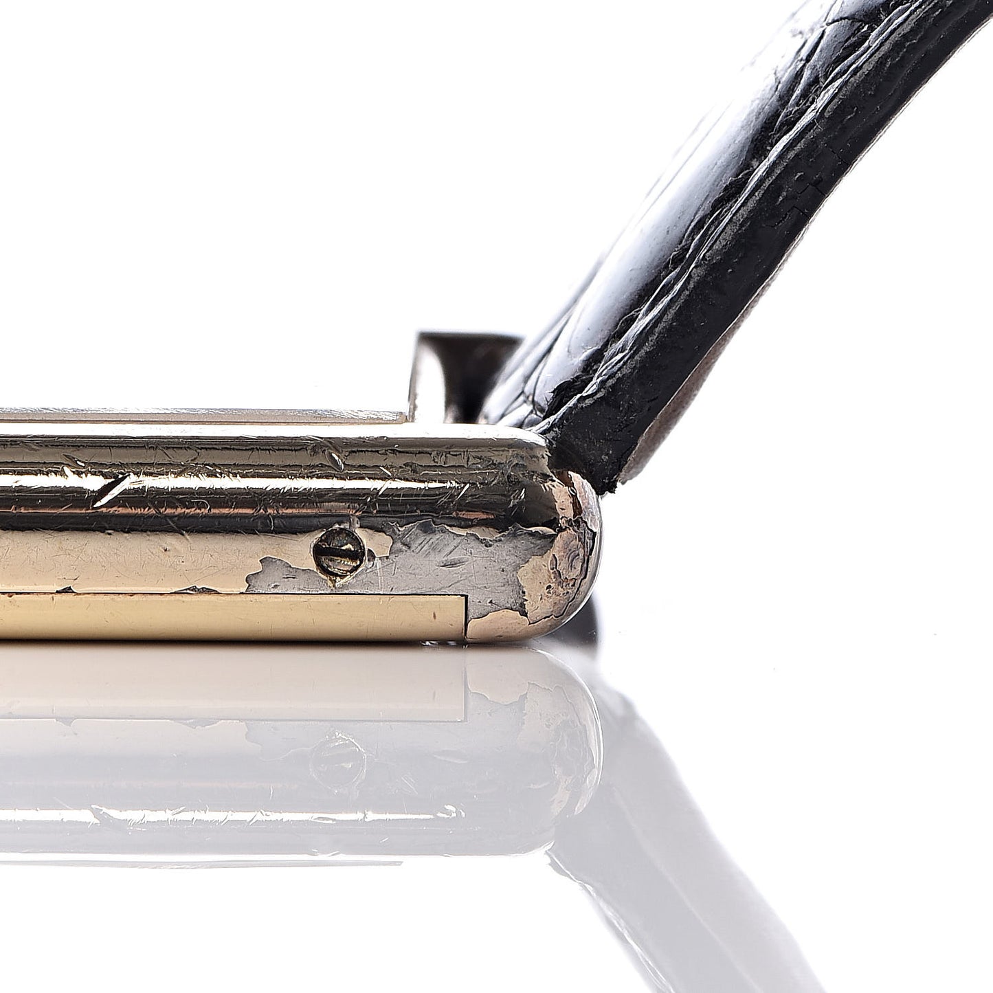 Sterling Silver Vermeil Alligator 23mm Must de Cartier Tank Quartz Watch Black