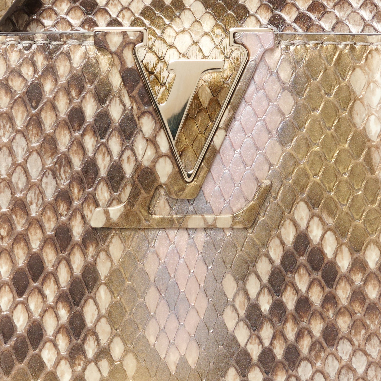 Metallic Snakeskin Capucines Mini Dore