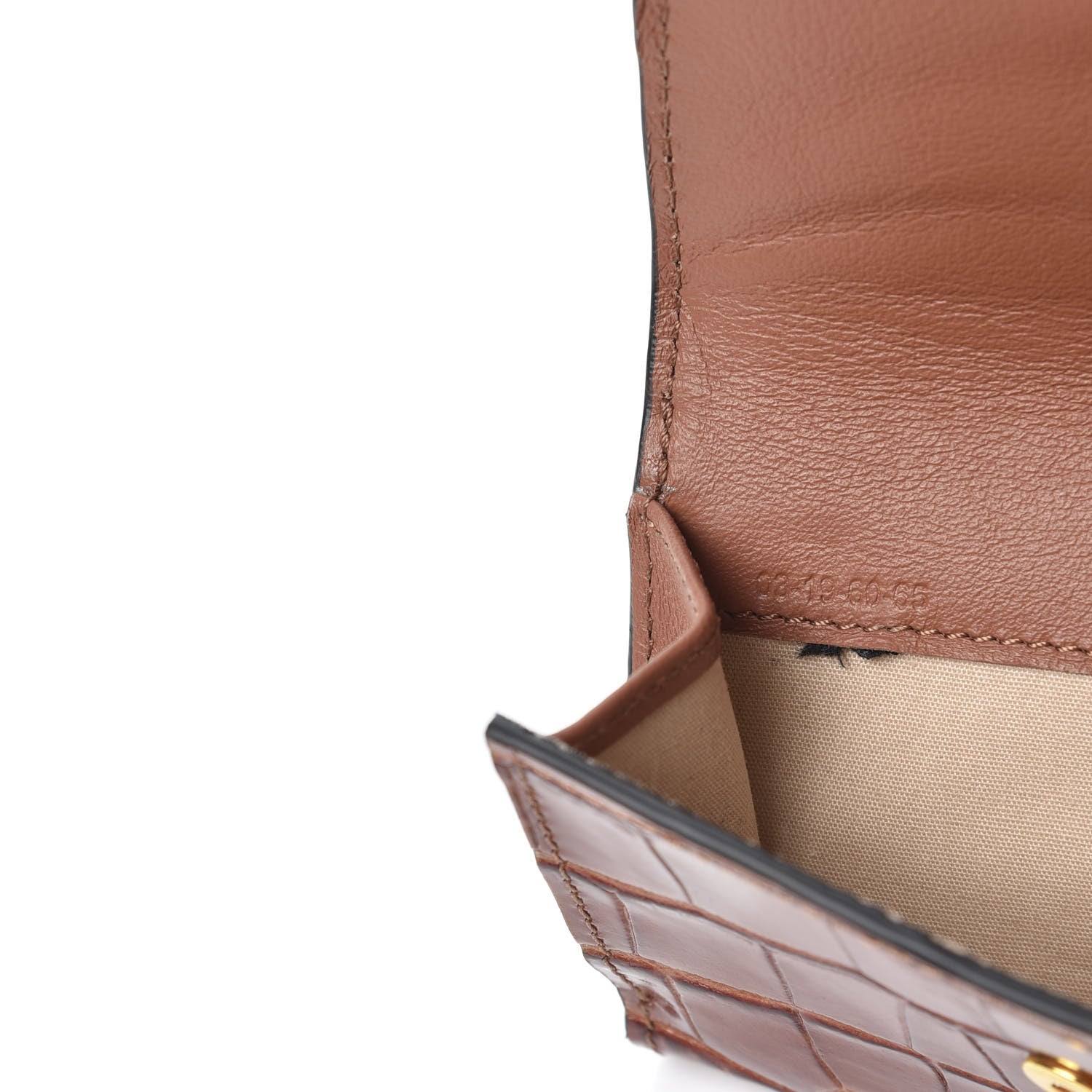 Chloe Crocodile Embossed Shiny Calfskin Small C Tri-Fold Wallet Chestnut Brown 9 of 10