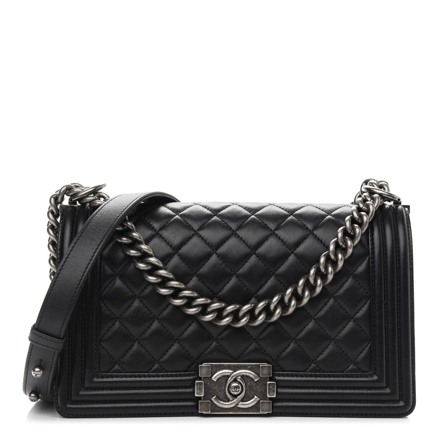 Lambskin Quilted Medium Boy Flap Black