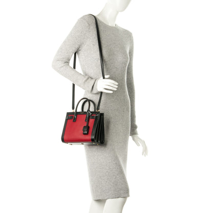 Saint Laurent Calfskin Bi-Color Nano Sac De Jour Red Black 2 of 7