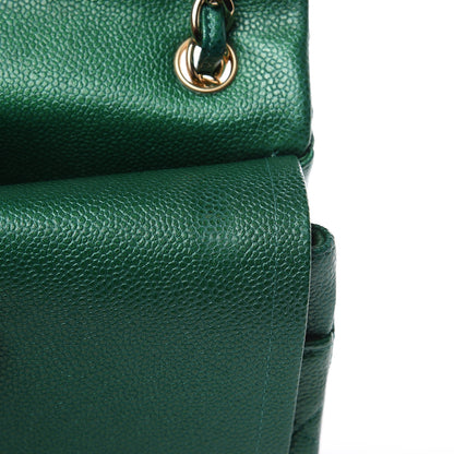 Chanel Metallic Caviar Quilted Jumbo Double Flap Green 10 of 13