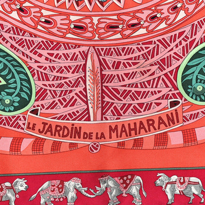Hermes Silk Le Jardin De La Maharani Scarf 90 Rose Orange Bleu Acier 3 of 8