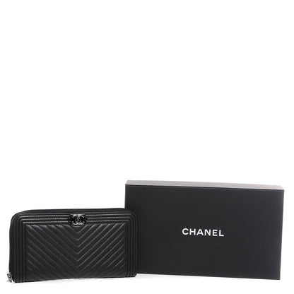 Chanel Calfskin Chevron Zip Around Boy Wallet Black 5 of 8