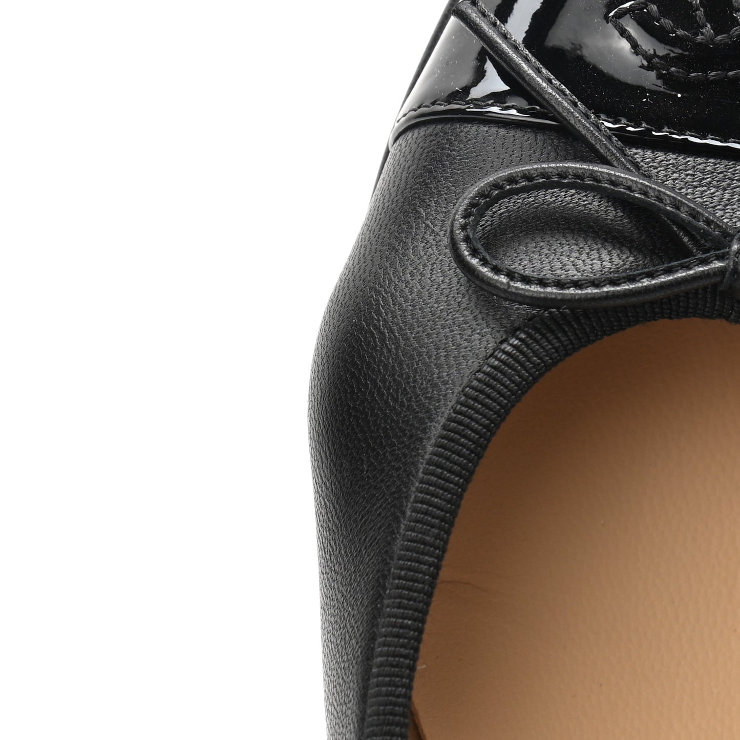 Lambskin Patent Cap Toe Ballerina Flats 36.5 Black