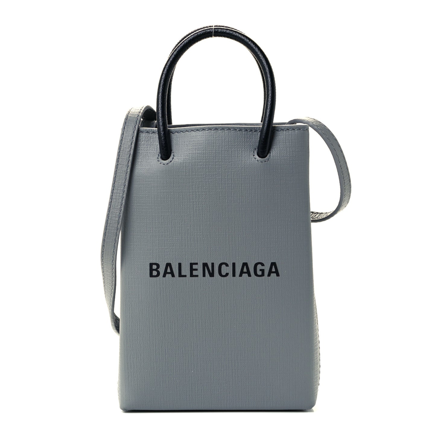 Squared Calfskin Logo Shopping Phone Holder Bag Balenciaga Grey