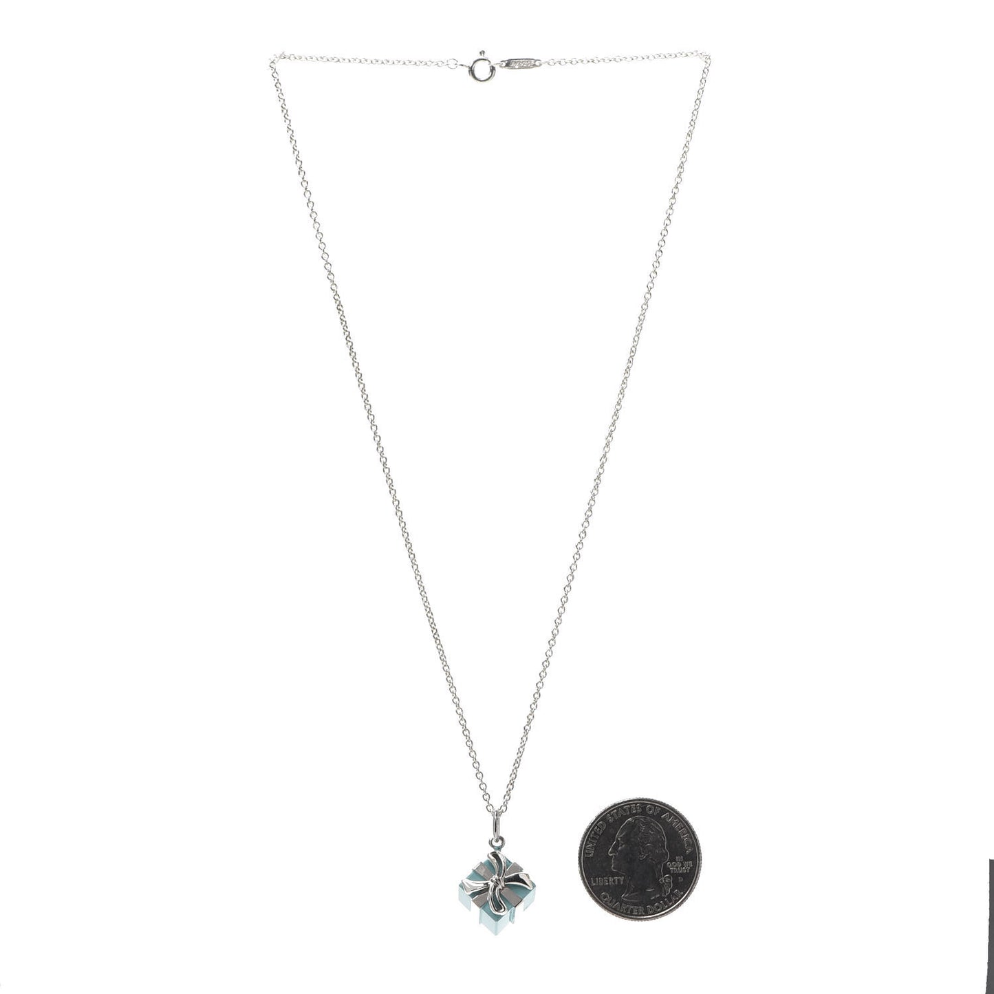 Sterling Silver Enamel Gift Box Charm Necklace Blue