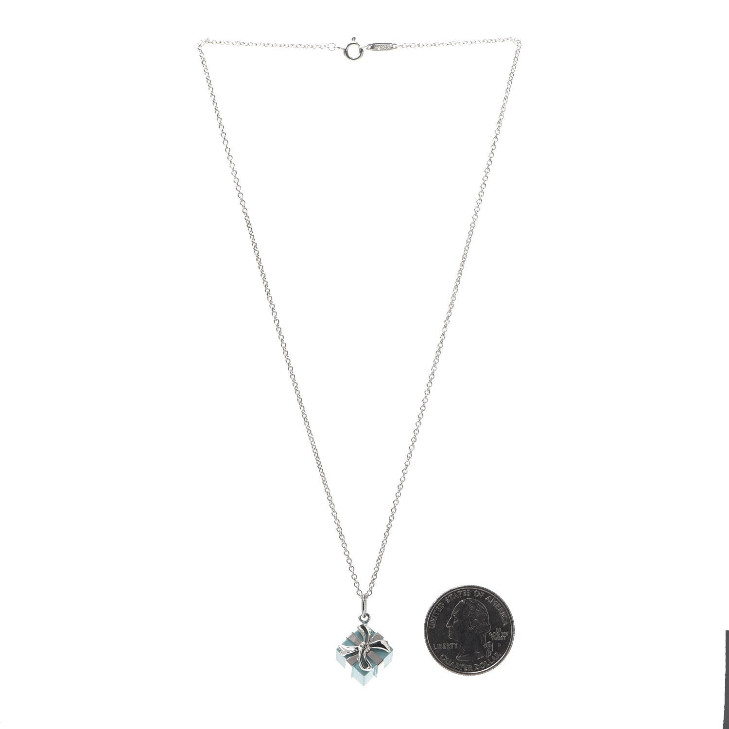 Tiffany Sterling Silver Enamel Gift Box Charm Necklace Blue 3 of 7