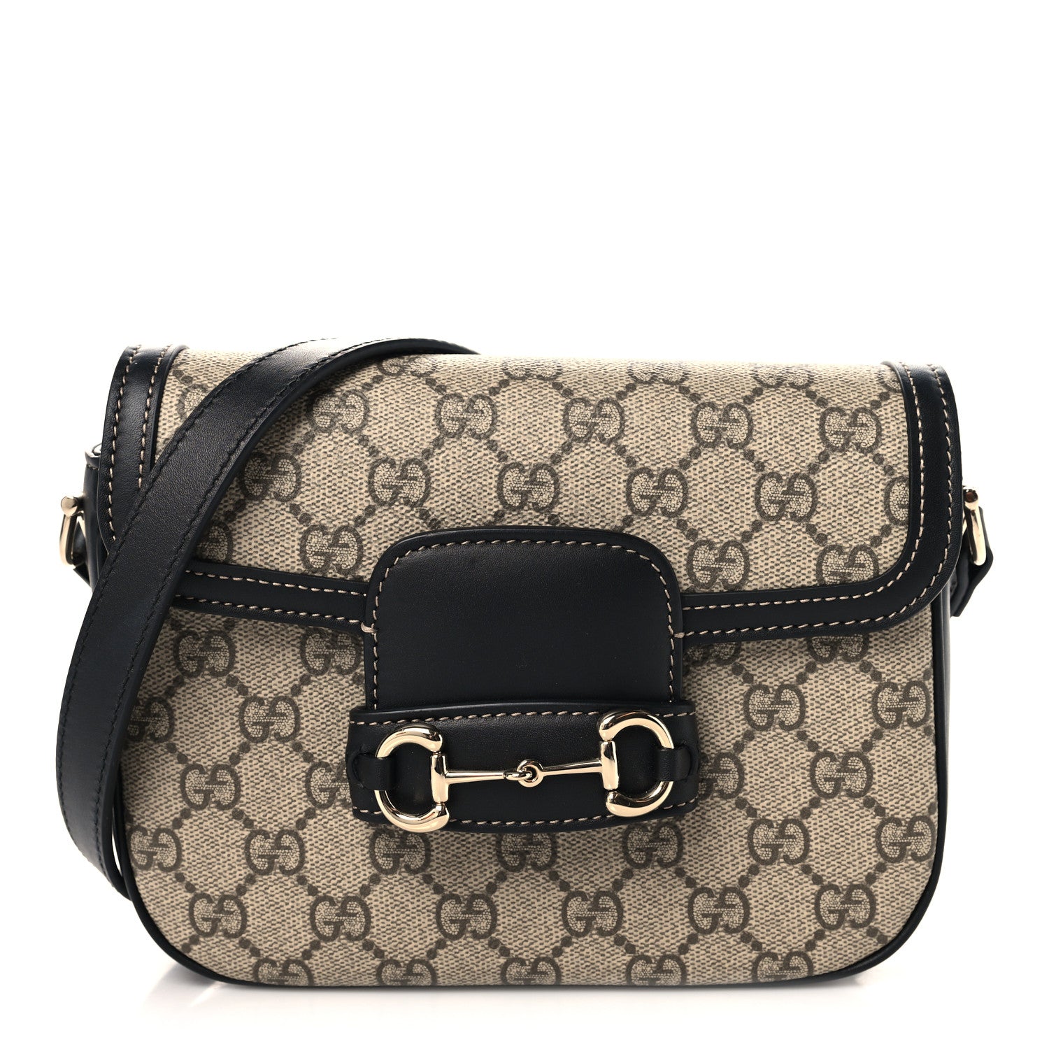 Gucci GG Supreme Monogram Horsebit 1955 Soft Small Shoulder Bag Beige Black 1 of 10