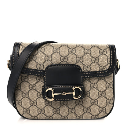Gucci GG Supreme Monogram Horsebit 1955 Soft Small Shoulder Bag Beige Black 1 of 10