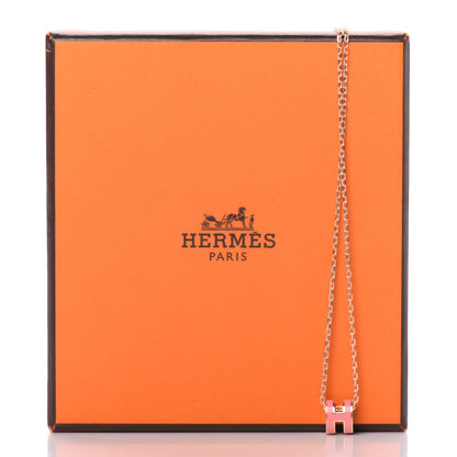 Hermes Lacquered Rose Gold Mini Pop H Pendant Necklace Rose Azalee 7 of 7