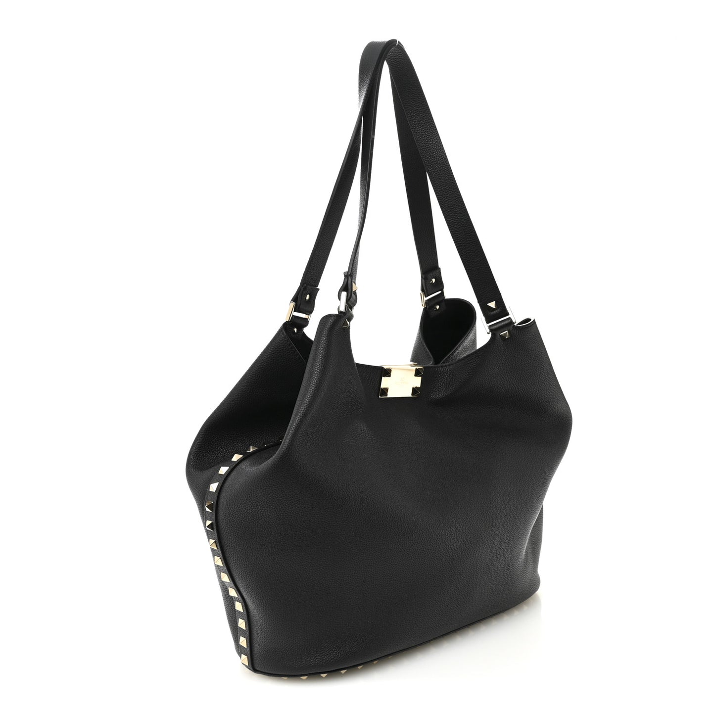 Grained Calfskin Small Rockstud Tote Black