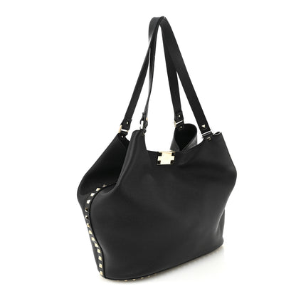 Valentino Garavani Grained Calfskin Small Rockstud Tote Black 3 of 10