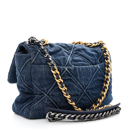 Chanel Denim Quilted Large Chanel 19 Flap Blue 3 of 11