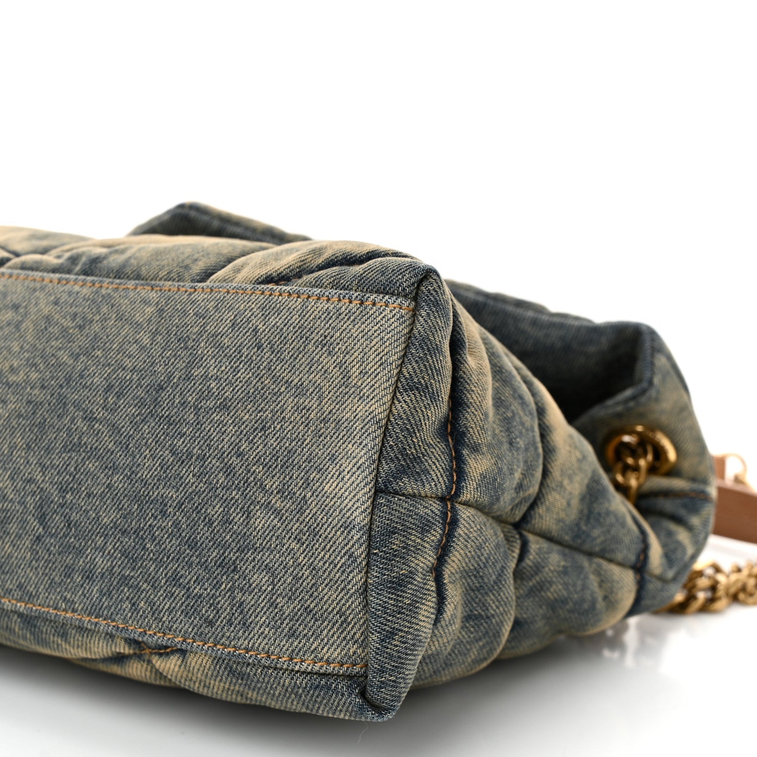 Saint Laurent Denim Quilted Small Loulou Puffer Monogram Chain Satchel Rodeo Blue Cinnamon 10 of 10
