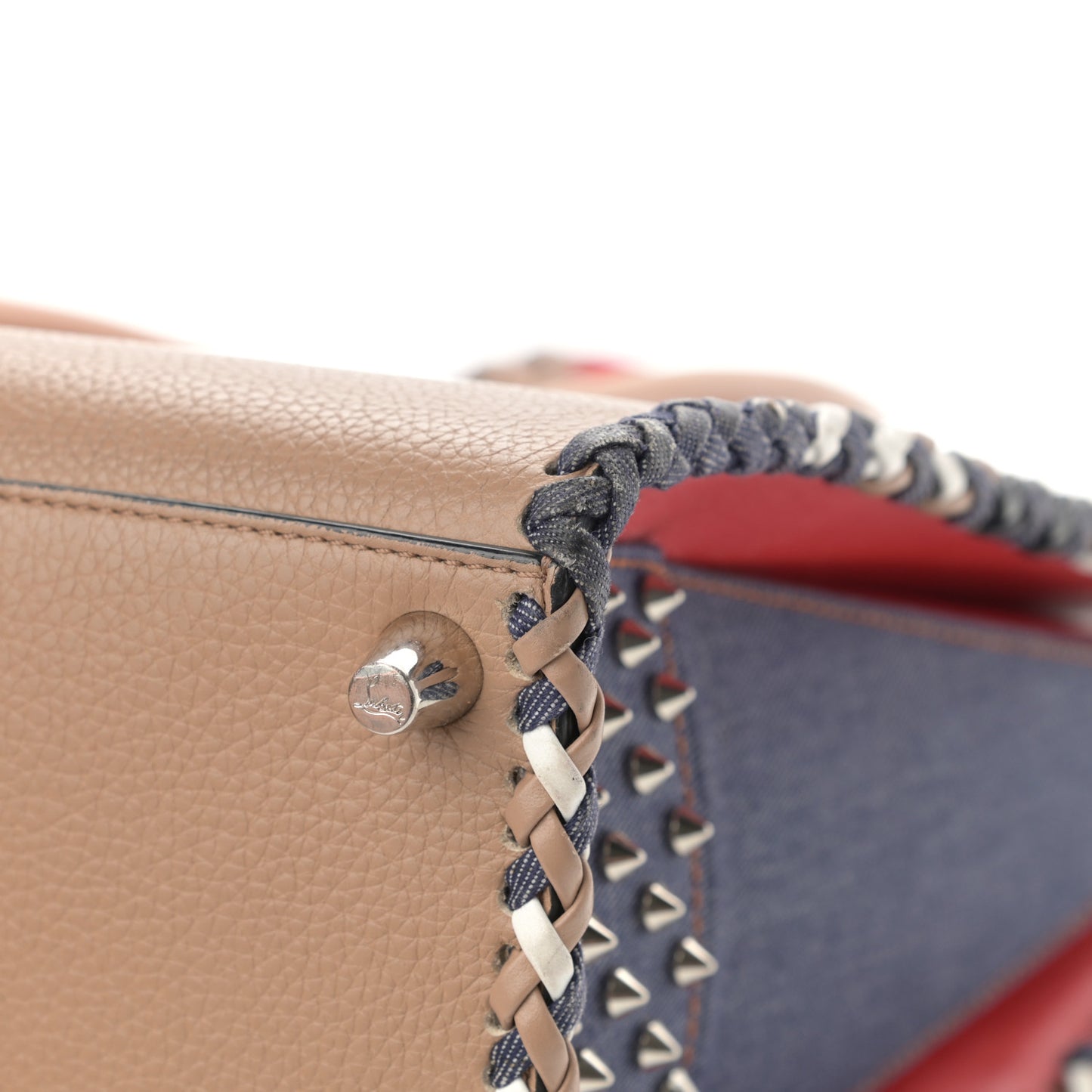 Calfskin Mexinodo Beaded Studded Triple Gusset Large Paloma Beige Blue